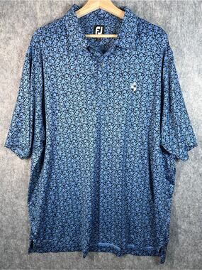 FootJoy Mens Polo Blue Floral XXL Self Collar Performance Golf Short Sleeve